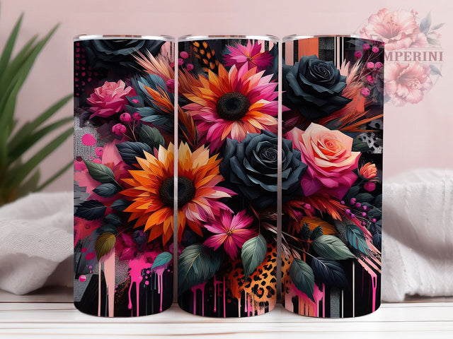 Pink Sunflower Leopard Print Tumbler, Sunflower Wrap, 20Oz Tumbler, Sublimation Design, Glam Animal Print, Floral Chic, Wild Bloom Sublimation Li Zamperini 