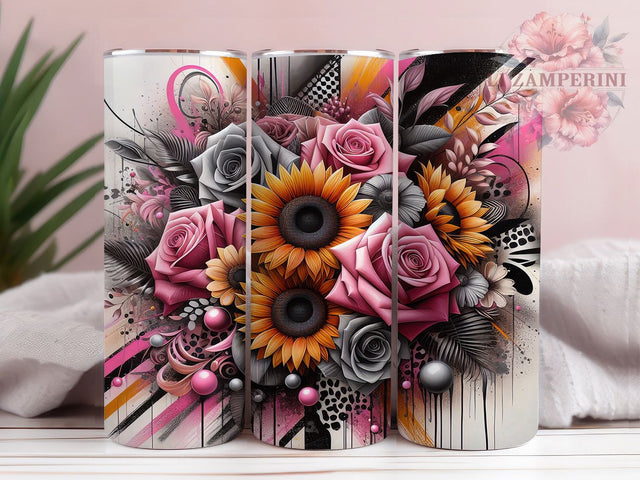 Pink Sunflower Leopard Print Tumbler, Sunflower Wrap, 20Oz Tumbler, Sublimation Design, Glam Animal Print, Floral Chic, Wild Bloom Sublimation Li Zamperini 