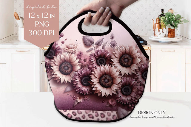 Pink Sunflower Lunch Bag PNG Sublimation Sublimation BijouBay 