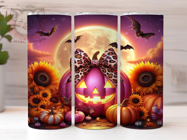 Pink Sunflower Pumpkin Fall Tumbler, Sunflower Wrap Design, Pink Halloween Sublimation, Autumn Aesthetic PNG, Rustic Farmhouse Style, 20oz Tumbler Design, Girly Fall Vibes Sublimation Lara' s Designs 