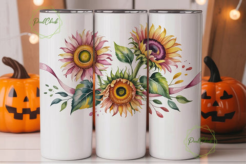 Pink Sunflower Ribbon 20oz Tumbler Wrap Sublimation PixelChick 
