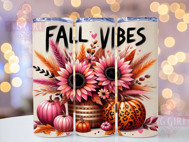Pink Sunflower Tumbler, Fall Vibes Design, Pumpkin Tumbler Wrap, 20 oz Tumbler, Digital Download, Sublimation PNG, Autumn Decor, Seasonal Gift Sublimation SvggirlplusArt 