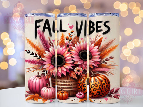 Pink Sunflower Tumbler, Fall Vibes Design, Pumpkin Tumbler Wrap, 20 oz Tumbler, Digital Download, Sublimation PNG, Autumn Decor, Seasonal Gift Sublimation SvggirlplusArt 