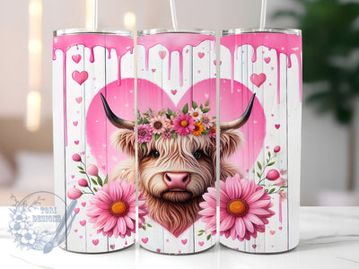 Pink Sunflowers Baby Highland Cow 20 oz Skinny Tumbler, Highland Cow Tumbler Png, Straight & Tapered Tumbler Wrap, Instant Digital Download Sublimation ToriDesigns 