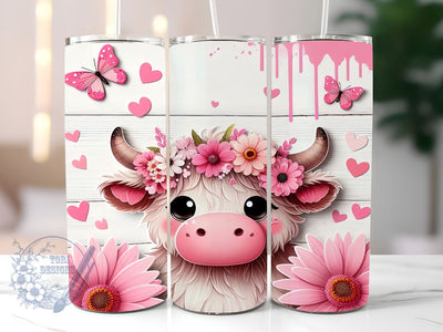 Pink Sunflowers Baby Highland Cow 20 oz Skinny Tumbler, Highland Cow Tumbler Png, Straight & Tapered Tumbler Wrap, Instant Digital Download Sublimation ToriDesigns 