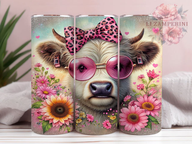 Pink Sunflowers Baby Highland Cow 20oz Tumbler Wrap PNG, Cute Baby Highland Cow Tumbler Png, Straight & Tapered Tumbler Wrap, Instant Digital Download Sublimation Li Zamperini 