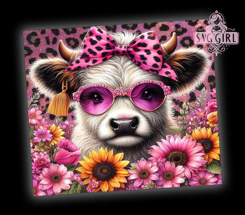 Pink Sunflowers Baby Highland Cow 20oz Tumbler Wrap Sublimation Design, Straight Tapered Tumbler Wrap, Pink Floral Tumbler Png, Instant Digital Download Sublimation SvggirlplusArt 