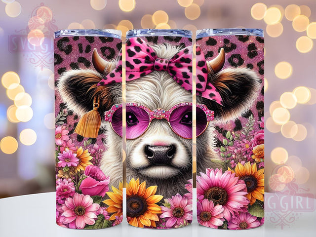 Pink Sunflowers Baby Highland Cow 20oz Tumbler Wrap Sublimation Design, Straight Tapered Tumbler Wrap, Pink Floral Tumbler Png, Instant Digital Download Sublimation SvggirlplusArt 
