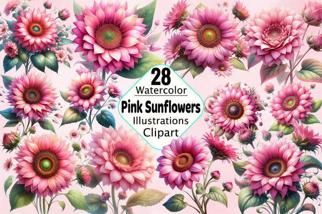 Pink Sunflowers Clipart Sublimation SVGArt 