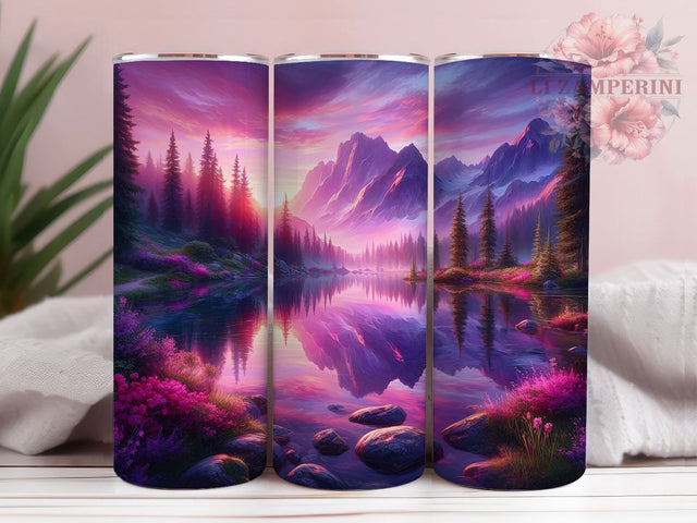 Pink Sunset Mountain Lake Tumbler, Lake Landscape Gift, Nature Design, Pink Sunset Wrap, Outdoor Adventure, Scenic Tumbler Art, Mountain Lover Gift Sublimation Li Zamperini 