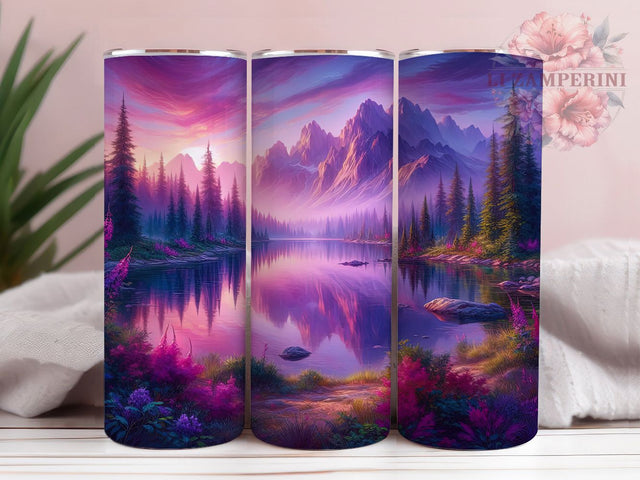 Pink Sunset Mountain Lake Tumbler, Lake Landscape Gift, Nature Design, Pink Sunset Wrap, Outdoor Adventure, Scenic Tumbler Art, Mountain Lover Gift Sublimation Li Zamperini 