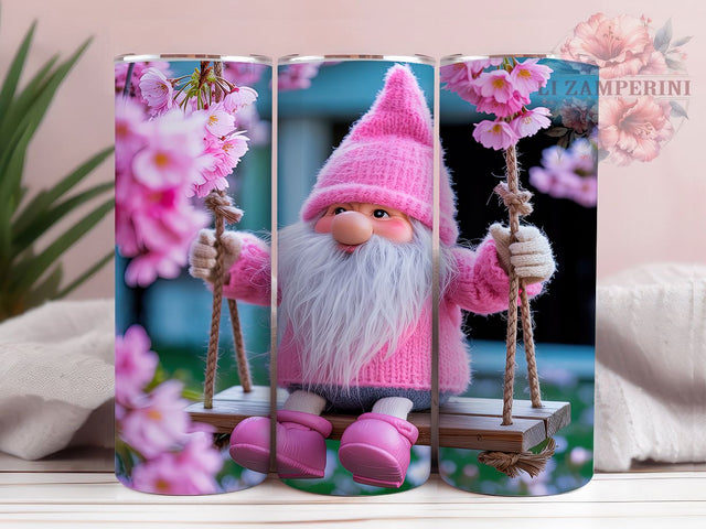 Pink Swing Whimsical Gnome Tumbler, Pink Gnome Art, Gnome Tumbler, 20Oz Wrap Design, Cute Sublimation, Pink Swing Design, Whimsical Gnome Sublimation Li Zamperini 