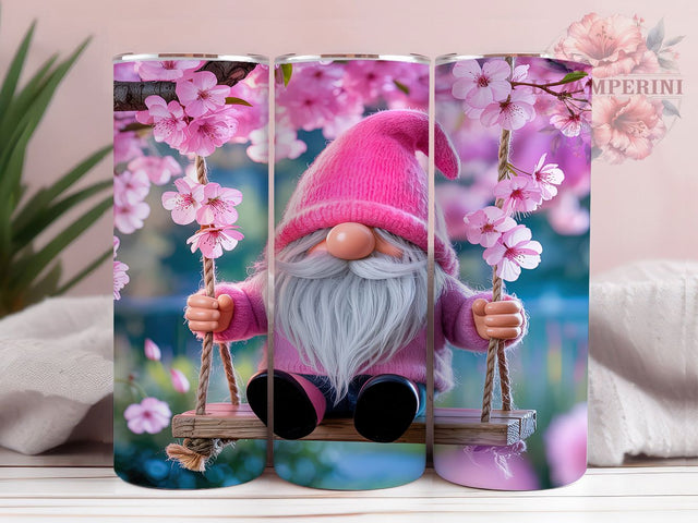 Pink Swing Whimsical Gnome Tumbler, Pink Gnome Art, Gnome Tumbler, 20Oz Wrap Design, Cute Sublimation, Pink Swing Design, Whimsical Gnome Sublimation Li Zamperini 
