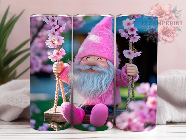Pink Swing Whimsical Gnome Tumbler, Pink Gnome Art, Gnome Tumbler, 20Oz Wrap Design, Cute Sublimation, Pink Swing Design, Whimsical Gnome Sublimation Li Zamperini 