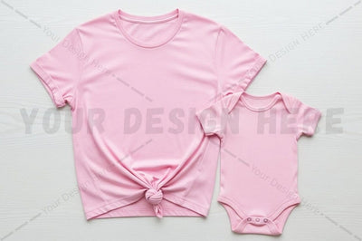 Pink t-shirt and onesie set Mock Up Photo Regulrcrative 