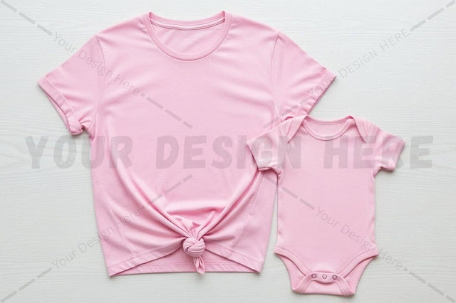 Pink t-shirt and onesie set Mock Up Photo Regulrcrative 