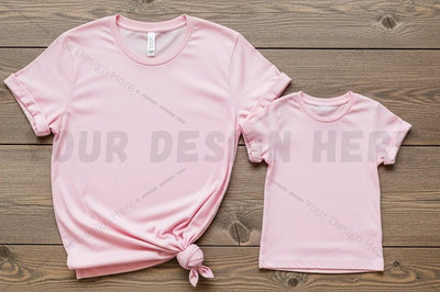 Pink t-shirt mockup design for adult and child Mock Up Photo Regulrcrative 