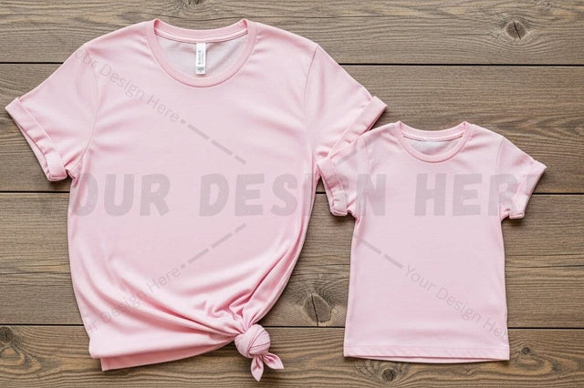 Pink t-shirt mockup design for adult and child Mock Up Photo Regulrcrative 