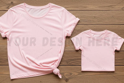 Pink t-shirt mockup design for adult and child Mock Up Photo Regulrcrative 
