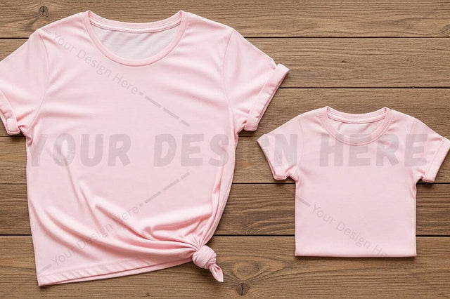 Pink t-shirt mockup design for adult and child Mock Up Photo Regulrcrative 