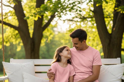 Pink t-shirt mockup design in outdoor setting Mock Up Photo Regulrcrative 