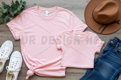 Pink t-shirt mockup design with accessories Mock Up Photo Regulrcrative 