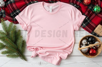 Pink t-shirt mockup with holiday decorations Mock Up Photo Designangry 