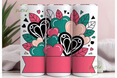 Pink Teal Black Hearts 20oz Tumbler Sublimation PixelChick 