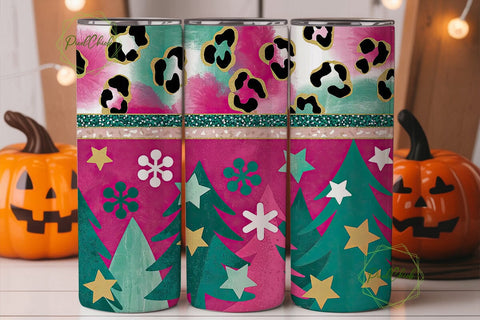 Pink & Teal Christmas 20oz Tumbler Sublimation PixelChick 