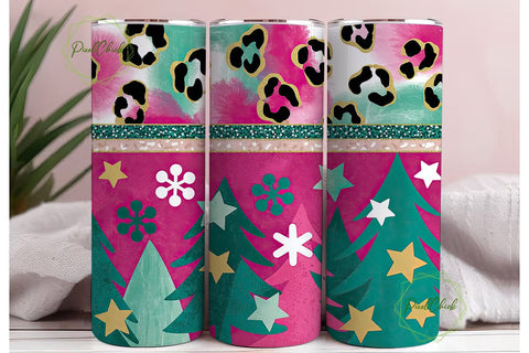 Pink & Teal Christmas 20oz Tumbler Sublimation PixelChick 