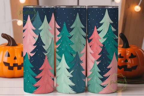 Pink & Teal Christmas Trees 20oz Tumbler Sublimation PixelChick 