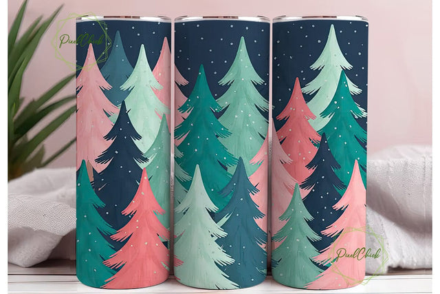 Pink & Teal Christmas Trees 20oz Tumbler Sublimation PixelChick 