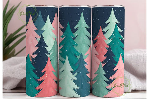 Pink & Teal Christmas Trees 20oz Tumbler Sublimation PixelChick 