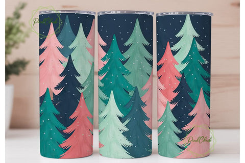 Pink & Teal Christmas Trees 20oz Tumbler Sublimation PixelChick 
