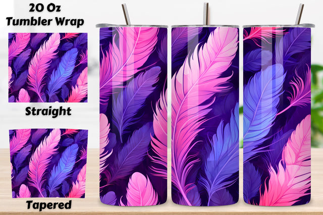 Pink Teal Feathers Tumbler Wrap | seamless wrap png Sublimation FloridPrintables 