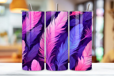Pink Teal Feathers Tumbler Wrap | seamless wrap png Sublimation FloridPrintables 