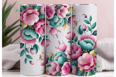 Pink & Teal Floral 20oz Tumbler Wrap Sublimation PixelChick 
