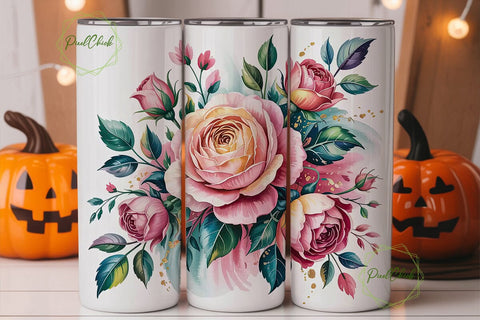 Pink & Teal Floral 20oz Tumbler Wrap Sublimation PixelChick 