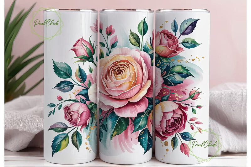 Pink & Teal Floral 20oz Tumbler Wrap Sublimation PixelChick 