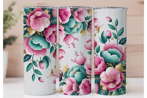 Pink & Teal Floral 20oz Tumbler Wrap Sublimation PixelChick 
