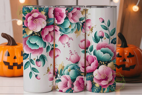 Pink & Teal Floral 20oz Tumbler Wrap Sublimation PixelChick 