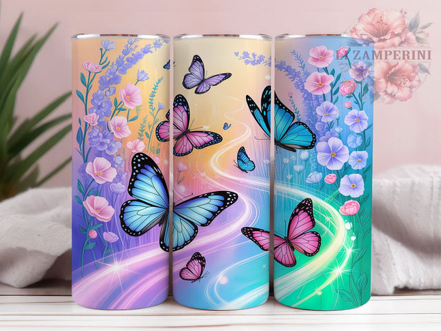 Pink Teal Glitter Butterfly Tumbler, Wildflower Glitter Design, Butterfly Tumbler Art, 20Oz Sublimation Wrap, Pink Teal Floral Print, Glitter Wildflower Pattern, Tumbler Sublimation Sublimation Li Zamperini 