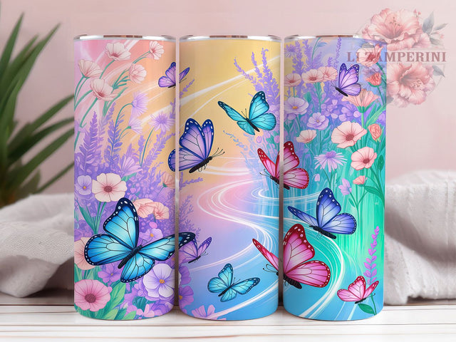 Pink Teal Glitter Butterfly Tumbler, Wildflower Glitter Design, Butterfly Tumbler Art, 20Oz Sublimation Wrap, Pink Teal Floral Print, Glitter Wildflower Pattern, Tumbler Sublimation Sublimation Li Zamperini 