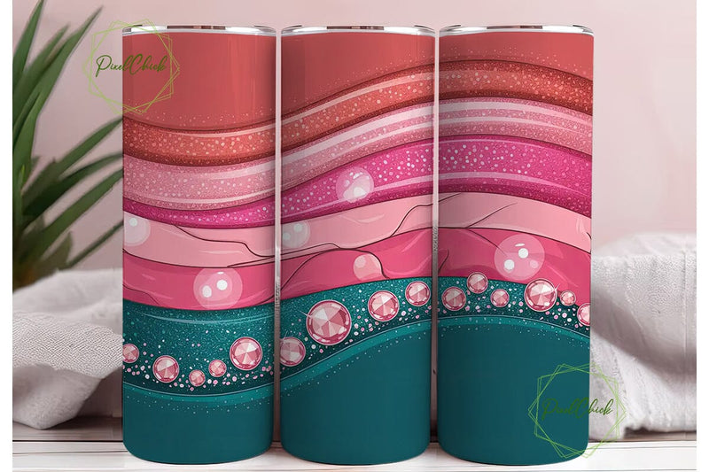 Pink & Teal Glitter Gemstone Tumbler Sublimation PixelChick 