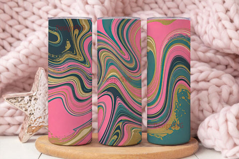 Pink Teal Gold Marble 20oz Tumbler Wrap Sublimation DesignSVG 