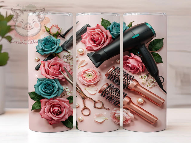 Pink Teal Hair Salon Tools 20oz Tumbler, Pink Salon, Teal Tools, Hair Stylist Motif, Sublimation Wrap, 20oz Tumbler, Chic Aesthetic, Beauty Charm Sublimation Lara' s Designs 