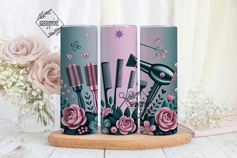 Pink Teal Hairstylist 20oz Tumbler Wrap Sublimation sassyprint 