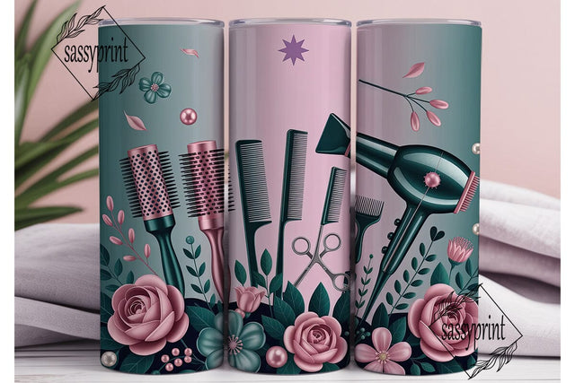 Pink Teal Hairstylist 20oz Tumbler Wrap Sublimation sassyprint 