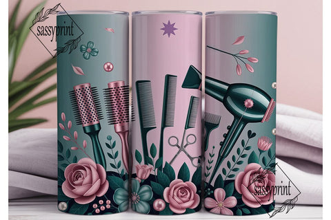 Pink Teal Hairstylist 20oz Tumbler Wrap Sublimation sassyprint 
