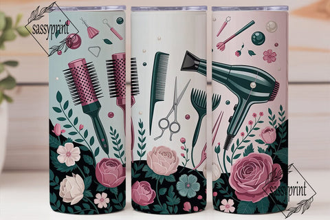 Pink Teal Hairstylist 20oz Tumbler Wrap Sublimation sassyprint 
